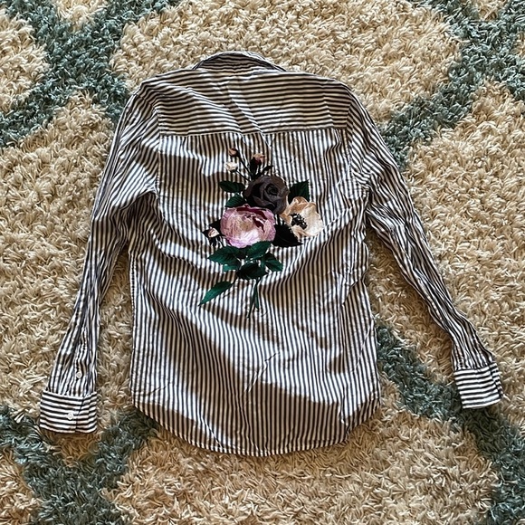Equipment Monochrome Striped Shirt with Floral Embroidery - Picture 3 of 5